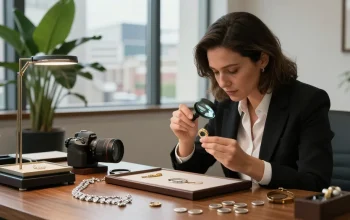 Achat or à Bruxelles : expert évaluant une bague en or dans un cadre élégant.